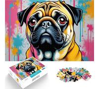 Puzzles de 1000 Piezas para Adolescentes Retrato de un Carlino con una explosión de Color y Gotas de Pintura Acertijo para Mejorar la Memoria 52x38cm