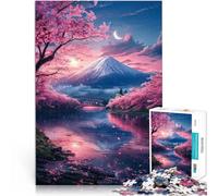 Puzzles de 1000 Piezas para Adolescentes Sakura en el Monte Fuji, Japón Rompecabezas Actividades Divertidas en casa, Regalos de cumpleaños, Regalos de Viaje, 52x38cm