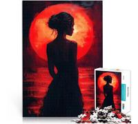 Puzzles de 1000 Piezas para Adolescentes Silueta bajo la Luna roja Reducción del estrés Interesante Grandes Regalos y Juguetes 75x50cm