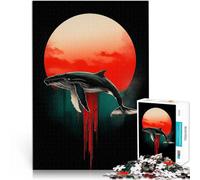 Puzzles de 1000 Piezas para Adolescentes Silueta de Ballena con Sol Rojo Juego desafiante Decoración de Pared cumpleaños y Navidad 75x50cm