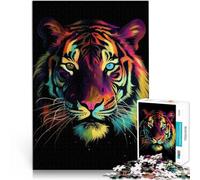 Puzzles de 1000 Piezas para Adolescentes Tigre Colorido Competición de Velocidad de Manos con Piezas de Formas aleatorias Que se entrelazan Completamente 52x38cm