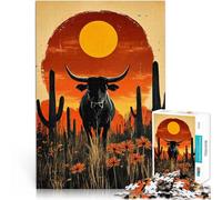 Puzzles de 1000 Piezas para Adolescentes Toro en el Atardecer del Desierto Aprendizaje Educativo Gran Regalo para Juegos 75x50cm