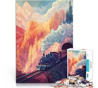 Puzzles de 1000 Piezas para Adolescentes Tren a través de Las montañas Juego desafiante Decoración de Pared cumpleaños y Navidad 38x26cm