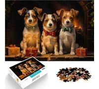 Puzzles de 1000 Piezas para Adolescentes Tres Jack Russell Terriers en Navidad Acertijo para con póster a Juego y Hoja de Trivia 52x38cm