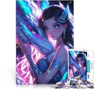 Puzzles de 1000 Piezas para Adolescentes Vínculo neón Entre dragón y niña Análisis y lógica Toda la Familia. 38x52cm
