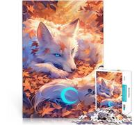 Puzzles de 1000 Piezas para Adolescentes Zorro Blanco Entre Hojas de otoño Actividad Familiar Toda la Familia. 38x26cm