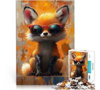 Puzzles de 1000 Piezas para Adolescentes Zorro Genial con Gafas de Sol Juego desafiante con Piezas de Formas aleatorias Que se entrelazan Completamente 75x50cm