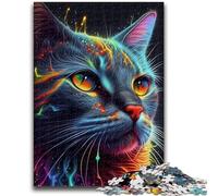 Puzzles de 1000 Piezas para Adultos, diseño de Gato, Arte Pop, Cara de Animal, Toda la Familia a Partir de 14 años, 50x75cm