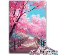 Puzzles de 1000 Piezas para Adultos: Puente bajo los cerezos en Flor Juego desafiante para Jugar en Familia con Piezas de Formas aleatorias Totalmente entrelazadas 26x38cm