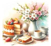 Puzzles de 150 Piezas par Adultos Café de Pastel de Flores, 65x65cm un Rompecabezas Adultos Desafiante, Puzzles para Toda la Familia, Regalos para Mujeres Hombres