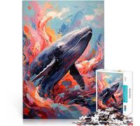 Puzzles de 2000 Piezas para Adolescentes Ballena Colorida en un océano Abstracto Acertijo para con póster a Juego y Hoja de Trivia 70x100cm