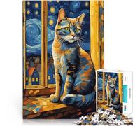 Puzzles de 2000 Piezas para Adolescentes Gato de la Noche Estrellada Alivio del estrés Cada Pieza es única: un desafiante y Divertido Juego Familiar 70x100cm