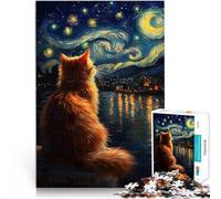 Puzzles de 2000 Piezas para Adolescentes Gato Naranja bajo la Noche Estrellada Juego desafiante Regalos de Amigo Secreto 70x100cm