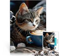 Puzzles de 2000 Piezas para Adolescentes Lindo Gato Tomando café Matar el Tiempo en Vacaciones en casa Grandes Regalos y Juguetes 70x100cm