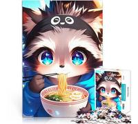 Puzzles de 2000 Piezas para Adolescentes Lindo Mapache Comiendo Ramen Juego de Preguntas con Piezas de Formas aleatorias Que se entrelazan Completamente 70x100cm