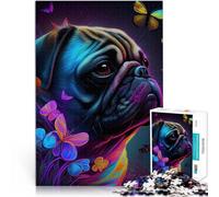 Puzzles de 2000 Piezas para Adolescentes Perro Pug psicodélico neón Juego de Preguntas Cada Pieza es única: un desafiante y Divertido Juego Familiar 70x100cm