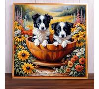 Puzzles de 90 Piezas par Adultos Perro Flores Pradera, 30x30cm un Rompecabezas Adultos Desafiante, Puzzles para Toda la Familia, Regalos para Mujeres Hombres