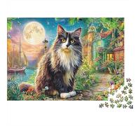 Puzzles de Gatito Junto al Río 1000 Piezas para Adultos Puzzles para Adultos Lobo en el Bosque Iluminado por la Luna Puzzle de 1000 Piezas Juegos Puzzle de Hermosa Decoración 70x50cm/1000 Piezas
