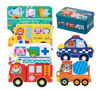 Puzzles de Madera, 6 Pack Rompecabezas de Madera de Vehiculos y transportes, Juguetes Educativo Montessori, Juego clásico de desarollo Regalo para Infantiles Bebé Niños (Bus)