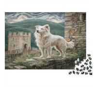 Puzzles Desafiantes Adultos Mascota Perro: Perro Blanco Junto al Castillo para Adultos Adolescentes y Mayores Gran Regalo 38x26cm/1000 Piezas