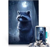 Puzzles for Adults 1000 Pieces Raccoon in Moonlight Forest Made of Cardboard Suitable for People Aged 14 and Above Fun Games for Families Difficult Hard Gifts for Women Men 。Size:26x38cm