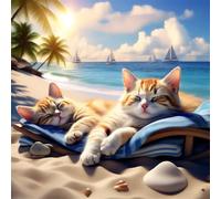 Puzzles For Adults 35x35 cm,Jigsaw Puzzles for Adults 100 Pieces Puzzle Home Challenging Educational Games DIY Home Decoration Puzzle Gifts - Beach Lazy Cats