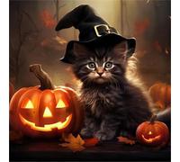 Puzzles For Adults 35x35 cm,Jigsaw Puzzles for Adults 300 Pieces Puzzle Home Challenging Educational Games DIY Home Decoration Puzzle Gifts - Halloween Pumpkin Cat