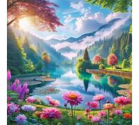 Puzzles For Adults 65x65 cm,Jigsaw Puzzles for Adults 150 Pieces Puzzle Home Challenging Educational Games DIY Home Decoration Puzzle Gifts - Flower Lake Spring Landscape