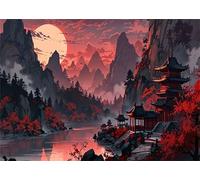 Puzzles for Adults,Jigsaw Puzzles for Adults 1500 Pieces Puzzle Home Challenging Educational Games DIY Home Decoration Puzzle Gifts,Tema:Pabellón del Paisaje Rojo