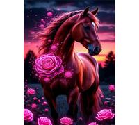 Puzzles For Adults, Jigsaw Puzzles For Adults 30 Pieces Puzzle Home Challenging Educational Games DIY Home Decoration Puzzle Gifts - Pink Rose Horse
