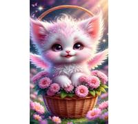 Puzzles for Adults,Jigsaw Puzzles for Adults 3000 Pieces Puzzle Home Challenging Educational Games DIY Home Decoration Puzzle Gifts,Tema:Gato con Cesta de Flores Rosa