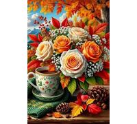 Puzzles for Adults,Jigsaw Puzzles for Adults 3000 Pieces Puzzle Home Challenging Educational Games DIY Home Decoration Puzzle Gifts,Tema:Café Rosa de otoño