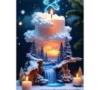 Puzzles for Adults,Jigsaw Puzzles for Adults 3000 Pieces Puzzle Home Challenging Educational Games DIY Home Decoration Puzzle Gifts,Tema:Cascada con Paisaje de Velas