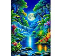 Puzzles For Adults, Jigsaw Puzzles For Adults 520 Pieces Puzzle Home Challenging Educational Games DIY Home Decoration Puzzle Gifts - Moonlight Waterfall Jungle