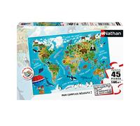 Puzzles Nathan - Puzzle 45 Piezas-Mapa del Mundo de Animales Niños, 4005556861743