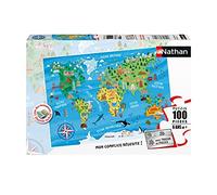 Puzzles Nathan- Puzzle de 100 Piezas, Mapa del Mundo de los monumentos Infantil, Color (Ravensburger 4005556867752)