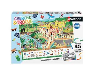 Puzzles Nathan- Rompecabezas de 45 Piezas-En el zoológico (Buscar y Encontrar) Puzzle Niño (Ravensburger 4005556861521)