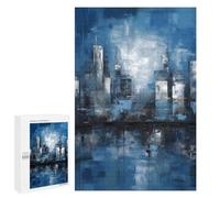 Puzzles para adolescentes, 1000 unidades, azul urbano, horizonte abstracto, reflectante, rompecabezas para adultos, juegos relajantes, decoración de pared, regalos de cumpleaños, únicos, 1000 unidades