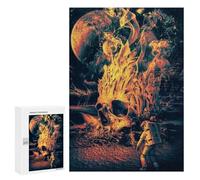 Puzzles para adolescentes 300 PCS Caras de astronauta Calavera Fiery en Planeta Alien Puzzle para Adultos Práctico Juego para Mejorar la Memoria Actividades divertidas para el hogar 300 PCS