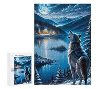 Puzzles para adolescentes 300 unids Wolf Howling at Moonlit Lake Puzzle Antiestrés, juguete ideal para una decoración divertida en el hogar, 300 unids