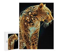 Puzzles para adolescentes 500 piezas Golden Leopard Artwork Anti-Stress Puzzles, Decoración perfecta, Actividades divertidas para el hogar, 500 PCS