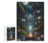 Puzzles para adolescentes300 unids Night Lotus Pond with Fireboat Puzzles para adultos, juegos divertidos y antiestrés, para regalar a toda la familia 300 unids
