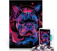 Puzzles para adultos 1000 piezas Bulldog DJ con casco de juguete educativo antiestrés, rompecabezas, 26 x 38 cm, entrenar tu cerebro y tus manos