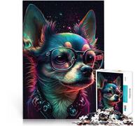 Puzzles para adultos 1000 piezas Cosmic Chihuahua Gafas juego familiar para y 38x52cm con póster y hoja de preguntas
