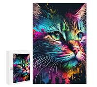 Puzzles para adultos, 1000 piezas, diseño de gato colorido, 1 rompecabezas para adultos, juguete antiestrés, ensamblaje de patrones, actividades divertidas para el hogar, 1000 unidades