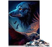 Puzzles para adultos 1000 piezas Lobo y Águila Juguetes Juegos Educativos Anti-Stress 10.27 pulgadas x 14.96" con póster y hoja de preguntas