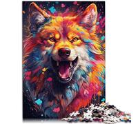 Puzzles para adultos 1000 piezas Pintura Color Lobo Decoración del hogar Puzzles 50 x 70 cm con póster y hoja de preguntas
