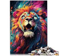 Puzzles para adultos, 1000 piezas, pintura de color león, rompecabezas difícil, 50 x 70 cm, con póster y hoja de preguntas para adolescentes, 14+