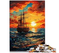 Puzzles para adultos 1000 piezas Puesta de sol Barco en el mar Patrón de montaje 26x38cm Colección de artistas Bellas Artes para adolescentes Edad 14 Años y Más