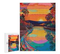 Puzzles para adultos, 500 piezas, coloridas reflexiones de piscina de atardecer, rompecabezas para adultos, juguetes, decoración de pared, regalos para mujeres, gran regalo para juegos, 500 piezas